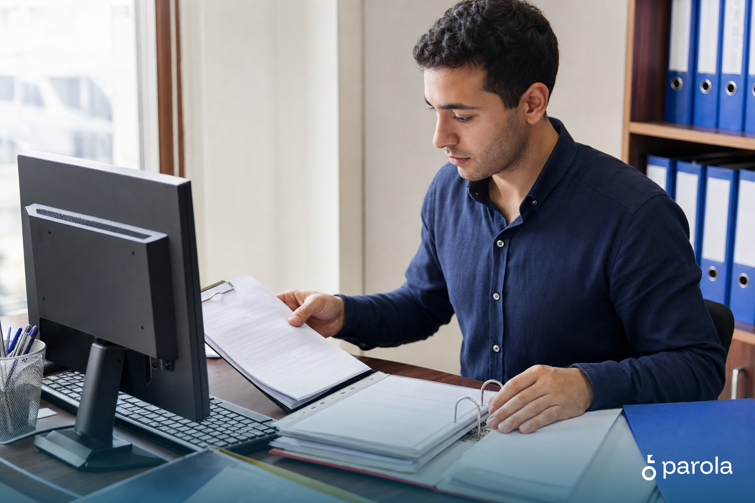 Bir toptancı çalışanı, muhasebe programı karar kontrol listesinde satış ve depo ihtiyaçlarını değerlendiriyor.